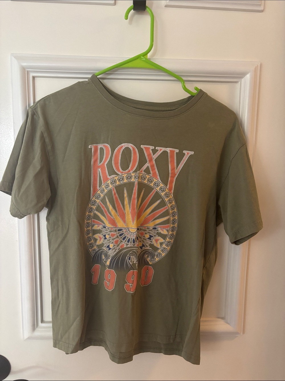 Roxy Olive Green Short Sleeve Tee with Sunburst Graphic